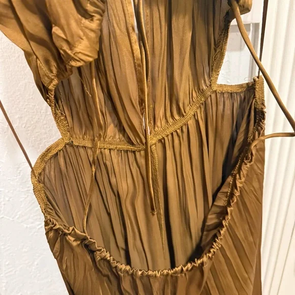 Zara Olive Green Satin Maxi Dress with Cutout - Picture 7 of 9